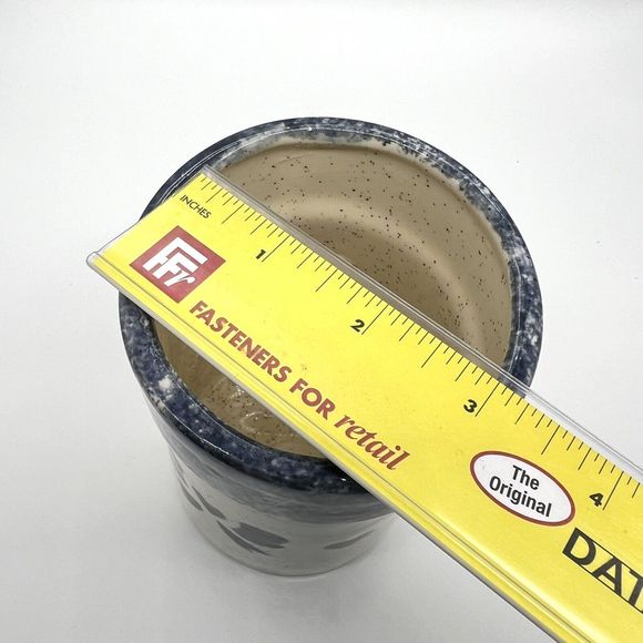 Glazed 5” Crock Small Pot Stoneware Pottery Speckled with Blue Hearts Unmarked - Picture 8 of 13